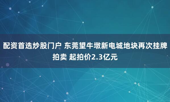 配资首选炒股门户 东莞望牛墩新电城地块再次挂牌拍卖 起拍价2.3亿元